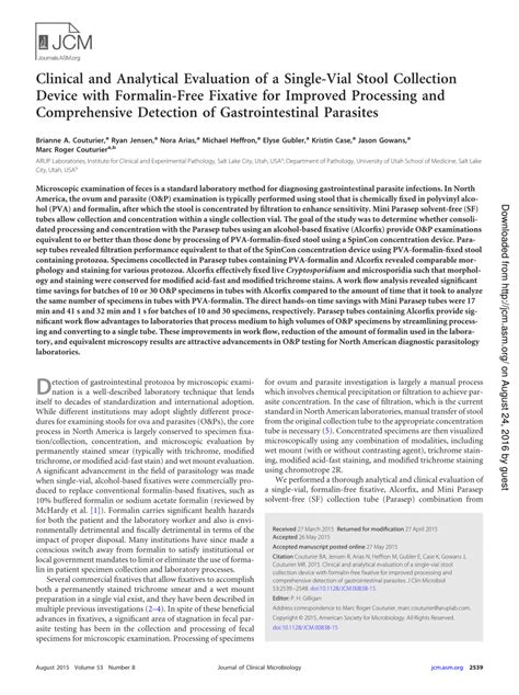 Clinical and analytical evaluation of a single vial stool collection ...